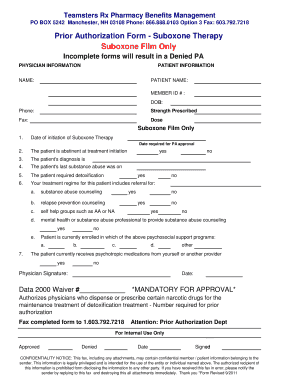 Prior Authorization Form - Suboxone Therapy