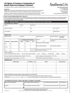 Life Waiver of Premium or Continuation of Benefit Claim Form