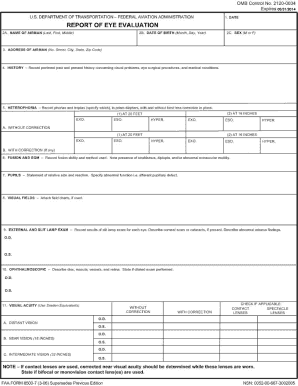 FAA Form 8500-7 Report of Eye Evaluation
