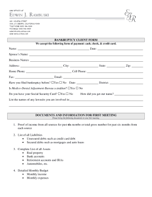 Bankruptcy Client Form and Debt Relief Agency Contract