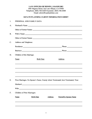 Estate Planning Client Information Sheet