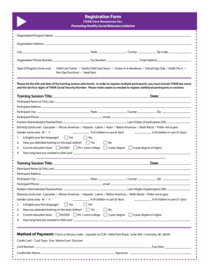 Child Care Training Registration Form
