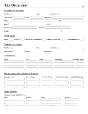 US Federal Tax Organizer Form