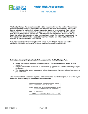 Health Risk Assessment Form for Healthy Michigan Plan