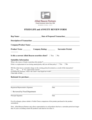 Fixed Life and Annuity Review Form