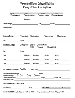 University of Florida Change of Status Reporting Form
