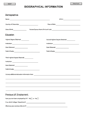 UF Biographical Information Form