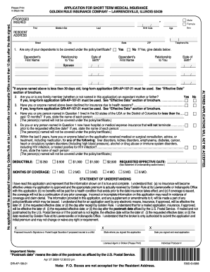 Application for Short Term Medical Insurance