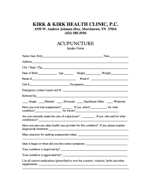 Acupuncture Intake Form