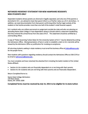 Notarized Residency Statement for New Hampshire Residents