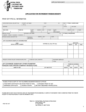 Central States Pension Fund Retirement Benefit Application