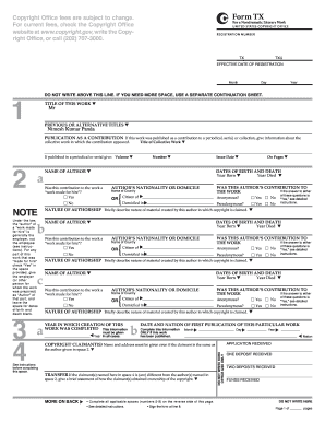 US Copyright Office Form TX