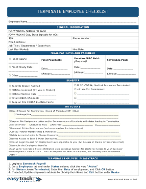 Terminate Employee Checklist