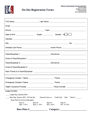 National Interscholastic Cycling Association On-Site Registration Form