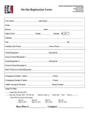 National Interscholastic Cycling Association On-Site Registration Form