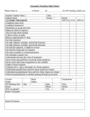 Algebra Progress Report for IEP Meeting