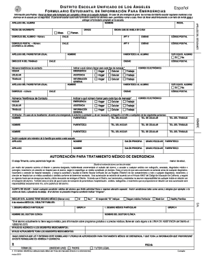 FORMULARIO ESTUDIANTIL DE INFORMACIÓN PARA EMERGENCIAS