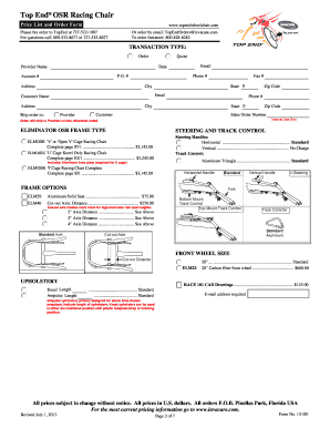 Top End OSR Racing Chair Order Form