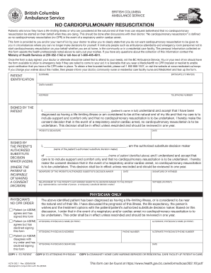 British Columbia No CPR Order Form