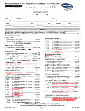 Invacare PTO Plus Retrofit Kit Order Form