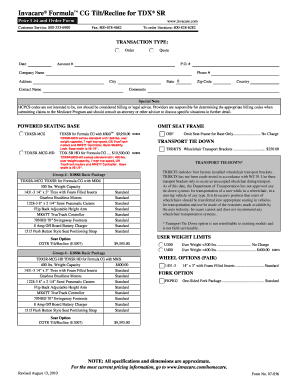 Invacare Formula CG Tilt Recline Order Form