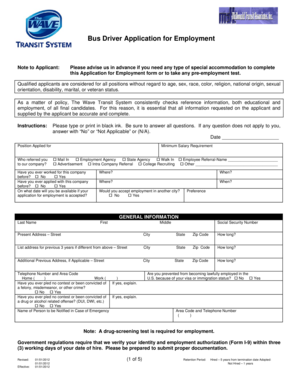 Bus Driver Application for Employment