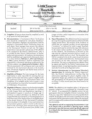 Day Tournament Team Eligibility Affidavit