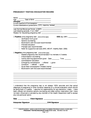 Pregnancy Testing Encounter Form