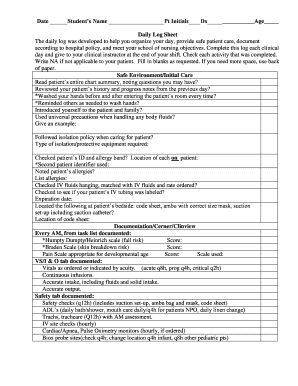 Daily Log Sheet for Nursing Students