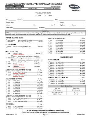 Invacare Formula CG Order Form
