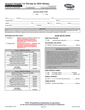 Invacare Formula CG Tilt Order Form