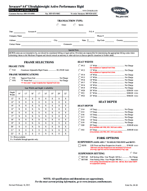 Invacare A4 Ultralightweight Wheelchair Order Form