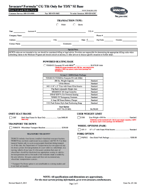 Invacare Formula CG Tilt Order Form