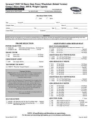 Invacare TDX SI Heavy Duty Power Wheelchair Order Form