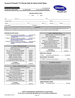 Invacare Formula CG Elevate Order Form