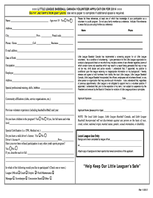Little League Baseball Canada Volunteer Application