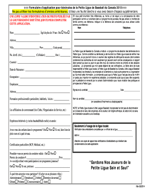 Formulaire d’application pour bénévoles de la Petite Ligue de Baseball du Canada