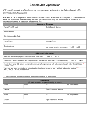 Sample Job Application Form