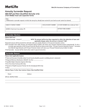 MetLife Annuity Surrender Request Form