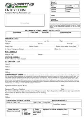 Australian Karting Association Entry Form