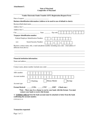 Maryland Vendor EFT Registration Request Form