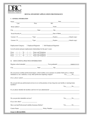 Dental Hygienist Insurance Application