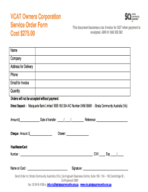 VCAT Owners Corporation Service Order Form