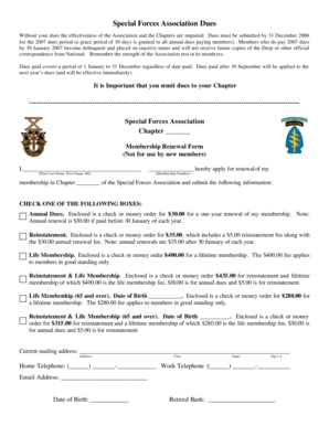 Special Forces Association Membership Renewal Form
