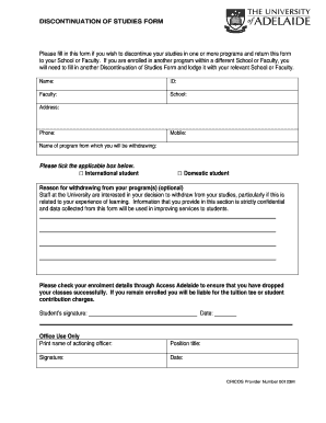 Discontinuation of Studies Form