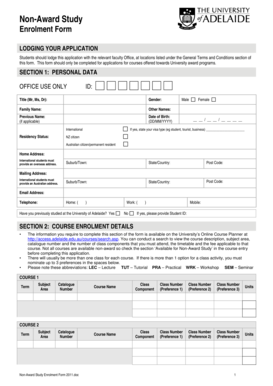 University of Adelaide Non-Award Study Enrolment Form