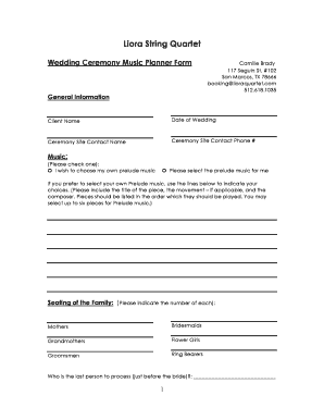 Wedding Ceremony Music Planner Form