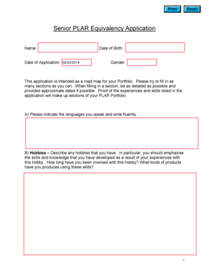 Senior PLAR Equivalency Application