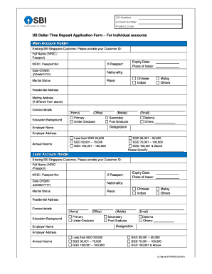 US Dollar Time Deposit Application Form