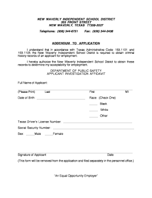 Texas Applicant Investigation Affidavit